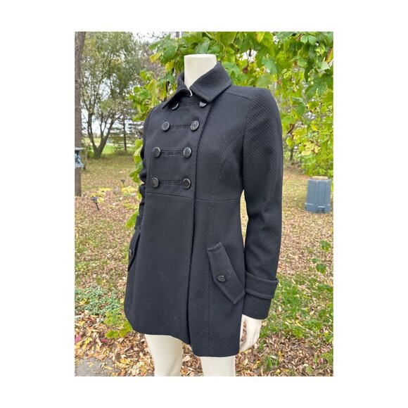 Vtg Esprit Belt Back Pea Coat Military Style Collared Sz 6 - Picture 3 of 16